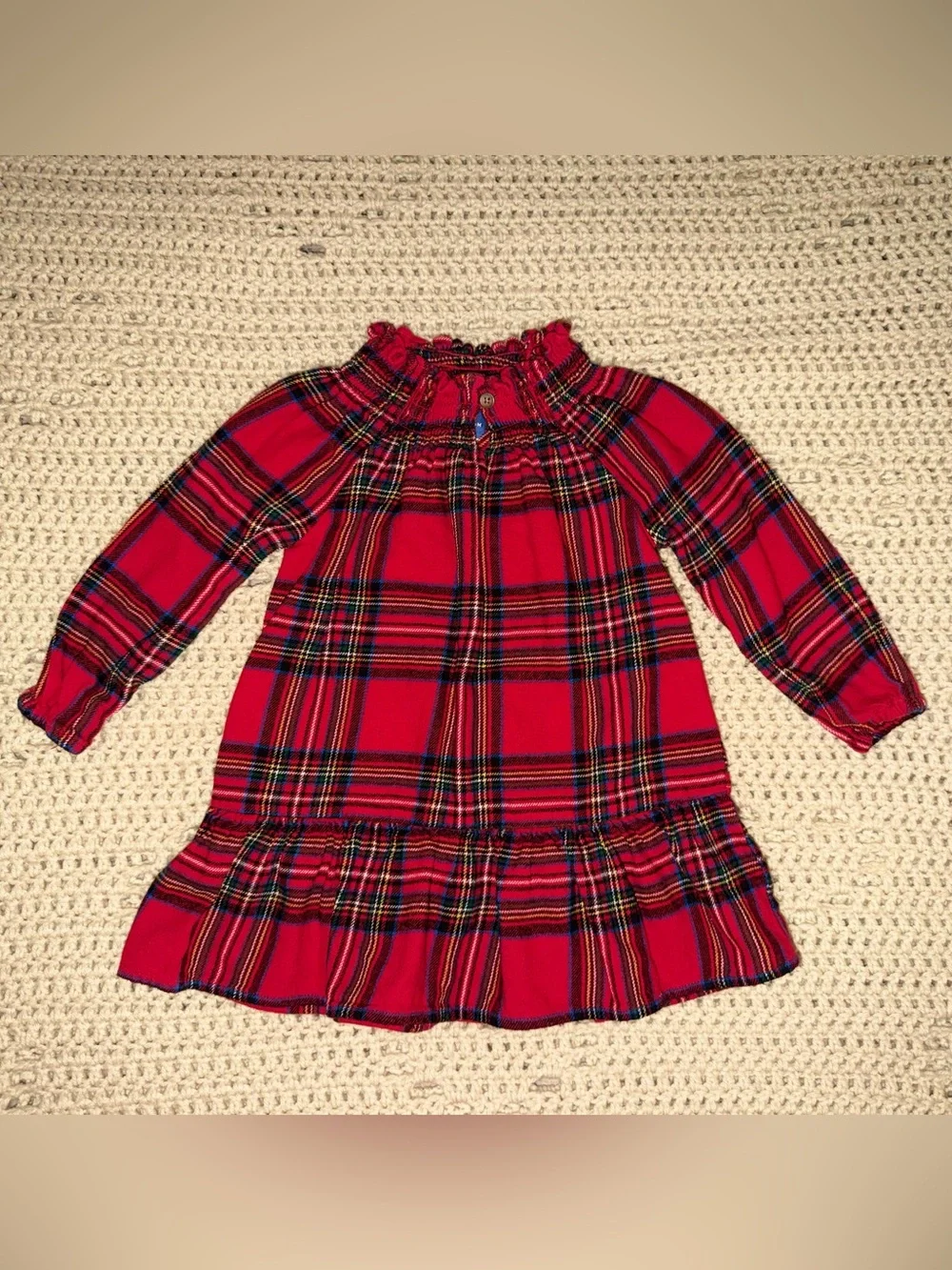 Old Navy Red Tartan Plaid Smocked Holiday Dress | 18-24M